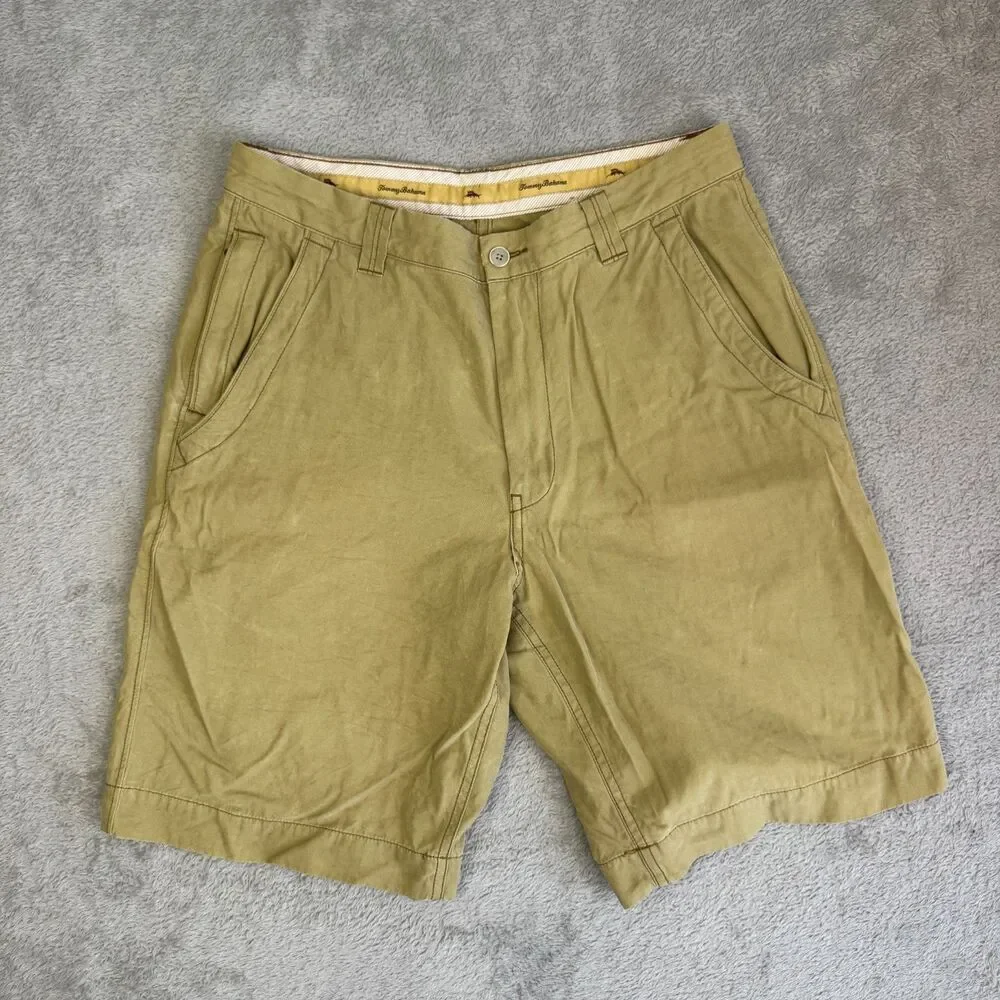 Tommy Bahama Chino Shorts Mens 30 Tan Silk Classic Fit Slash Pockets Flat Front